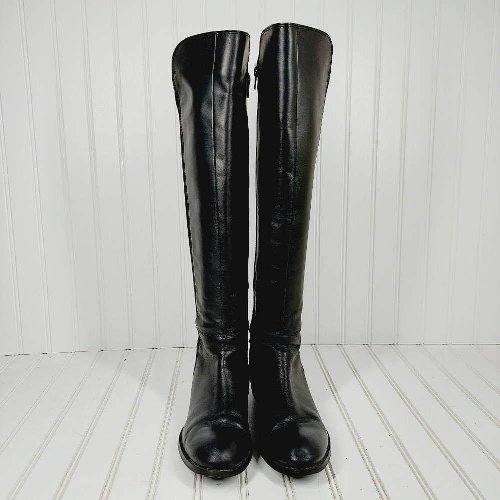 Luichiny Trend Lee Black Leather Stretch Panel Over The Knee Zip Up Boots K29 - Picture 3 of 15